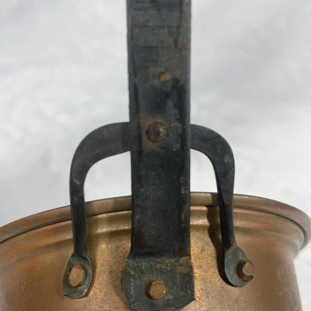 Vintage Solid Copper Pan Forged Iron Handle Hanging Hearth Kitchen Primitive